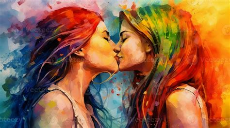 Lesbian Couple Kissing Lgbt Pride Oil Painting 25345401 Stock Photo