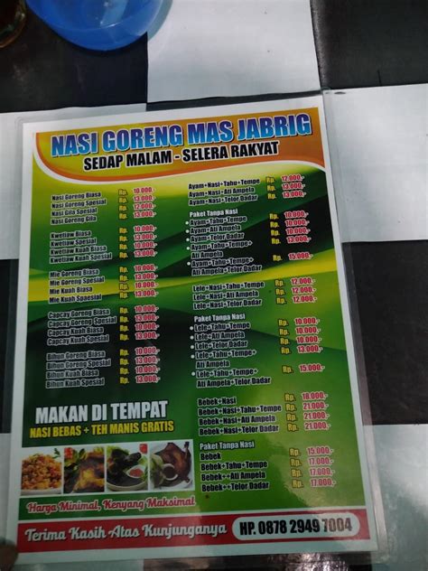 Menu At Nasi Goreng Mas Jabrig Restaurant Bandung Gg Sarimanah Xii