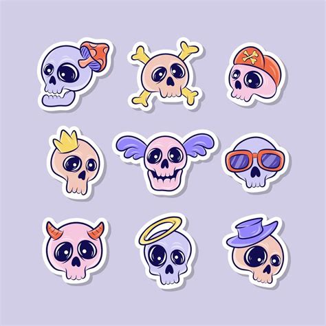 Kawaii Skull Cute Cartoon Sticker Collection 12020322 Vector Art At