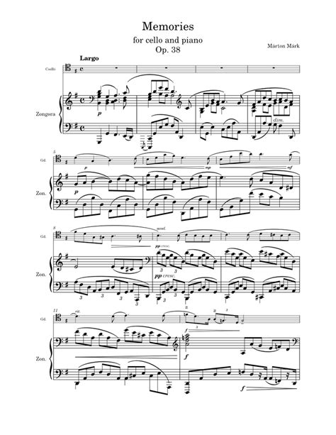 Memories Sheet Music For Piano Cello Solo