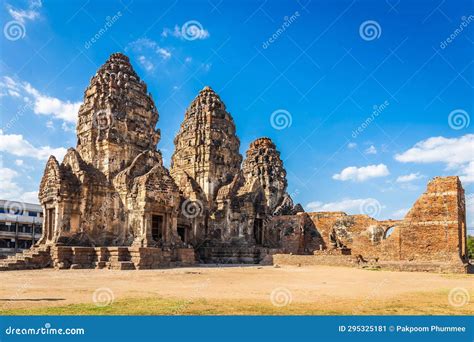 Phra Prang Sam Yot Temple With Monkey Ancient Architecture In Lopburi