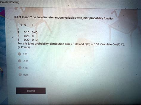 SOLVED EXAMINATIONS 8 Let X And Y Be Two Discrete Random Variables