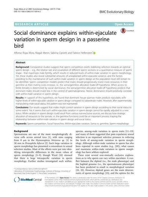 Pdf Social Dominance Explains Within Ejaculate Variation In Sperm