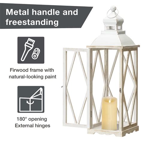 Glitzhome Farmhouse White Wood Metal Lanterns Decorative Hanging Candle Lanterns Set Of 2