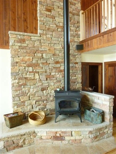 Woodstove Is Beautiful And Functional Elevated On Stone Hearth Can Heat Home Wood Burning