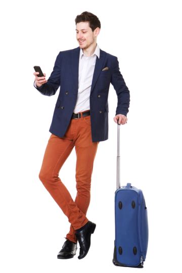 Mobilechecking Young Businessman Carrying Luggage Pulling One Holding