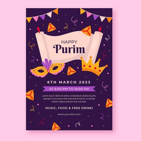 Free Vector Flat Vertical Flyer Template For Purim Celebration