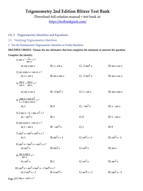 Trigonometry 2nd Edition Blitzer Test Bank 1 Pdf Trigonometric Functions Trigonometry