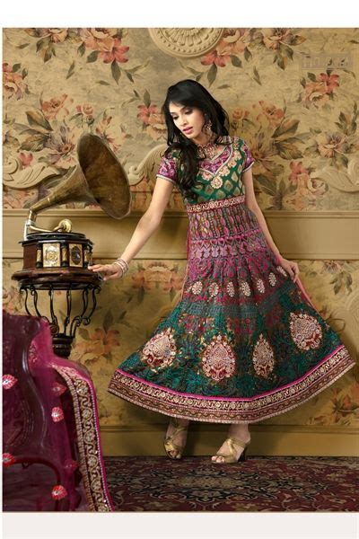 Multicolor Anarkali Suit Love The Combination Of Green And Pink