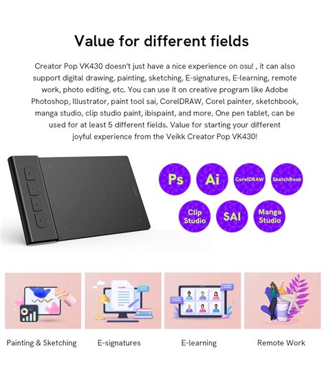 Veikk Digital Graphic Drawing Tablet Vk Battery Free Stylus Support