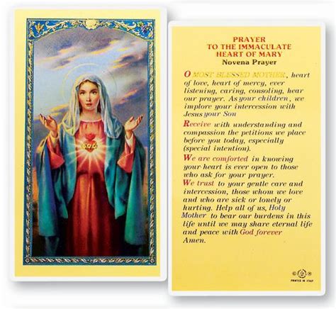 Immaculate Heart Of Mary Novena Prayer Laminated Holy Card