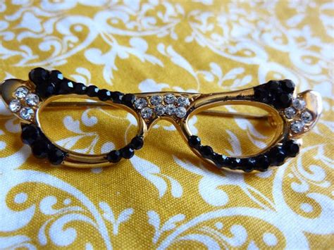 Vintage Cat Eye Glasses Brooch Rhinestones Atomic