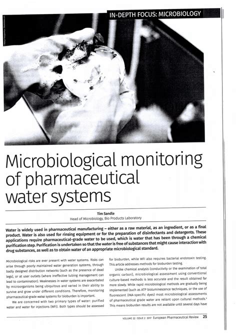 Pdf Microbiological Monitoring Of Water Systems