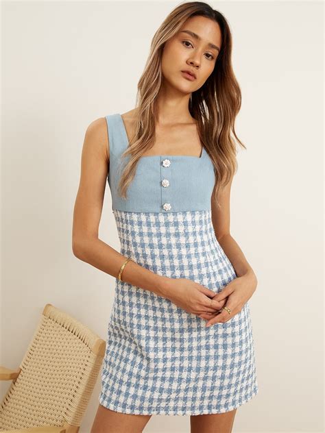 Plaid Print Sleeveles Mini Dress Blue Pomelo Fashion