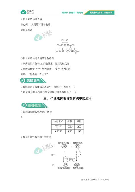 2019 2020学年高中生物人教版（2019）必修二学案：第2章基因和染色体的关系23伴性遗传正确云资源