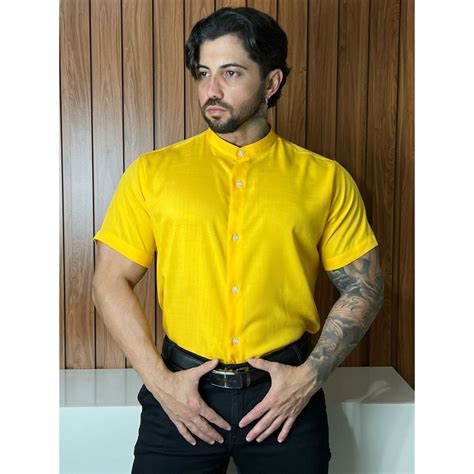 Camisa Social Gola Padre Masculina Slim Fit Manga Curta Shopee Brasil