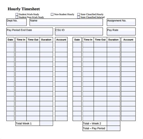 √ Free Printable Hour Timesheet Template