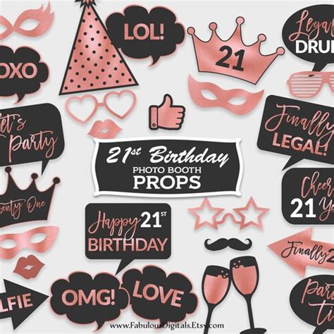 21st Birthday Printable Photo Booth Props Rose Gold Black Etsy Canada