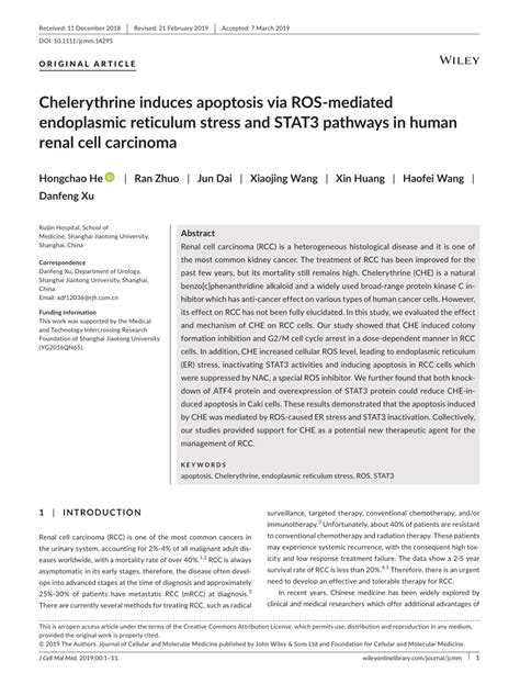 Pdf Chelerythrine Induces Apoptosis Via Rosmediated Endoplasmic