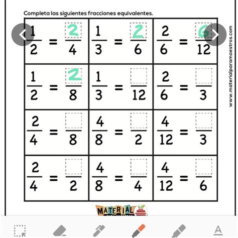 Cuarto Grado Hojas De Trabajo Equivalencia De Fracciones