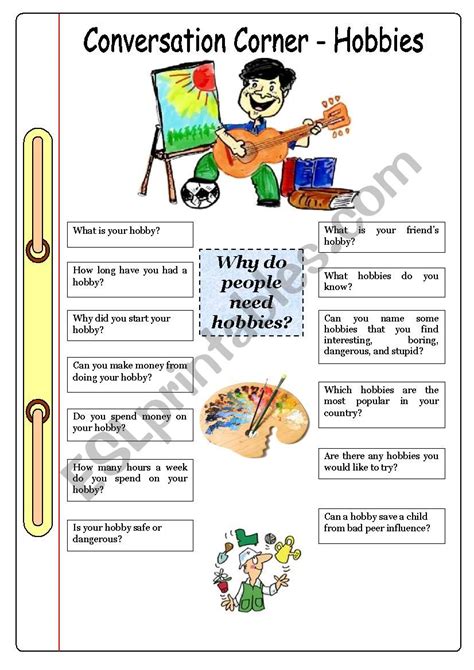 Conversation Corner Hobbies ESL Worksheet By Xeniya Victorovna