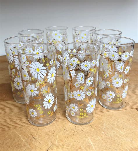 Vintage Barware Glass Set Culver Ltd Daisy Painted Enamel 22k Etsy