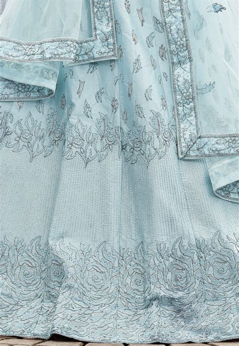 Buy Embroidered Art Satin Silk Lehenga In Sky Blue Online LJA360