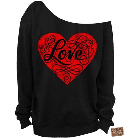 Valentines Day Shirt Love Heart Slouchy Sweatshirt Off The Shoulder In