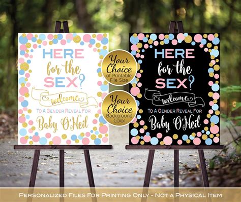 Here For The Sex Gender Reveal Personalized Printable Welcome Sign Blue