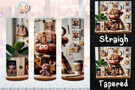 Hot Mess Mom Highland Cow Tumbler Graphic By HugHang Art Studio