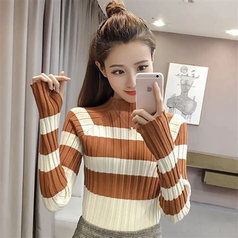 Shintimes Womens Winter Fashion 2018 Striped Sweater Women Long Sleeve