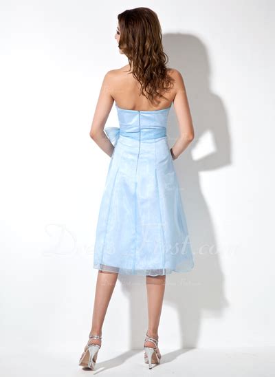 A Line Princess Strapless Knee Length Organza Bridesmaid Dress With Bow