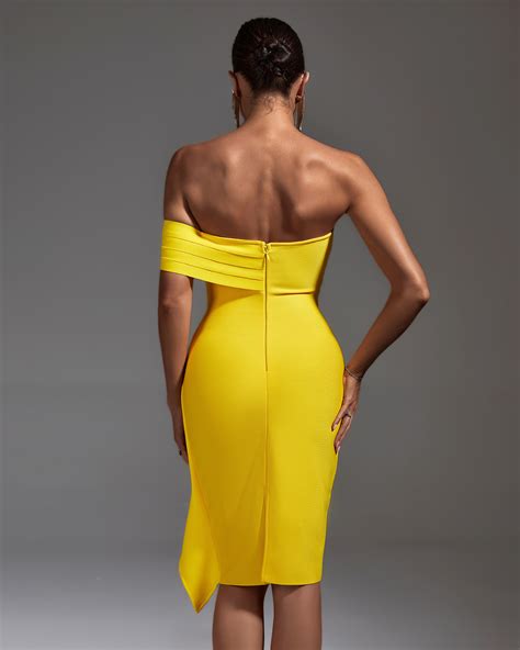 Yellow Off Shoulder Ruffled Midi Dress Shapeminow