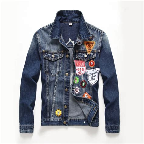 New Fashion High Quality Trendy Denim Jacket Man Spliced Badges Embroidery Skulls Slim Jean