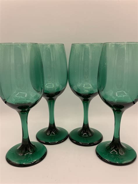 Vintage Water Wine Glass Premiere Dark Green By Libbey Glass Company Set Of 4 Fantastic Color