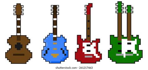 Pixel Art Guitar Vector Set Stock Vector Royalty Free