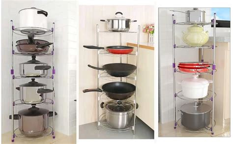 Ejoyous 5 Tiers Saucepan Stand Pan Pot Organiser Rack Multi Layer Pan