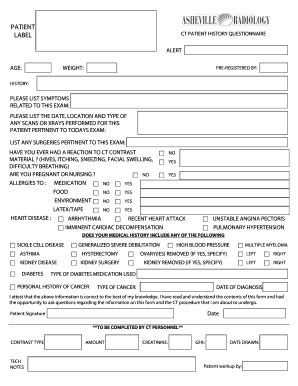 Fillable Online Ct Patient History Questionnaire Asheville Radiology