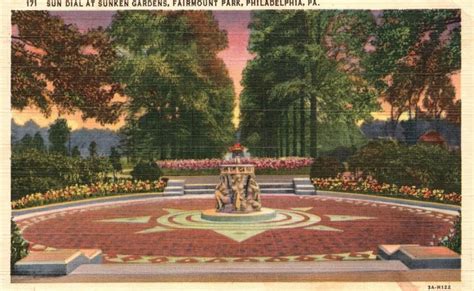 Vintage Postcard Sun Dial Sunken Gardens Fairmont Park