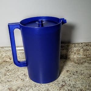 Tupperware Pitcher Blue Push Button Top Gallon Classic Sheer Etsy