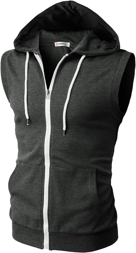 H2h Mens Active Fashion Sleeveless Hoodie Zip Up Vest Uk