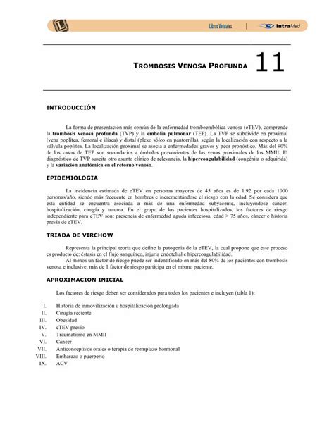 PDF TROMBOSIS VENOSA PROFUNDA Intramed Net TROMBOSIS VENOSA