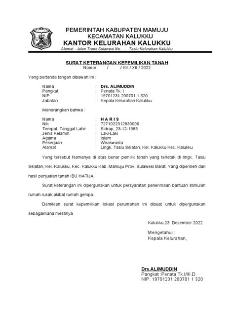 Surat Keterangan Kepemilikan Rumah Pdf