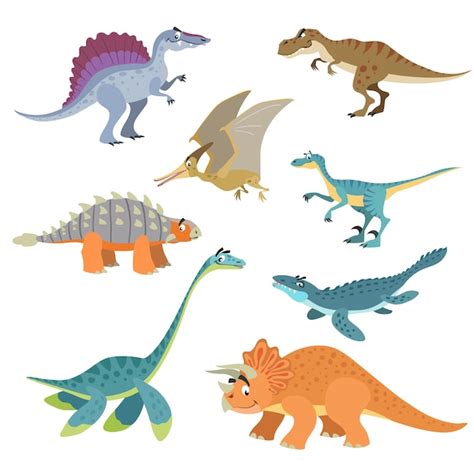 Conjunto De Dinossauros Dos Desenhos Animados Coleção De Dinossauros Bonitos Em Estilo Simples