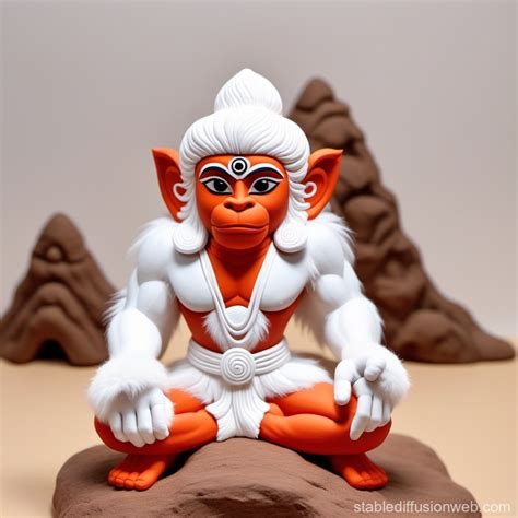 Hanuman Lifting Mountain With White Fur Stable Diffusion Online