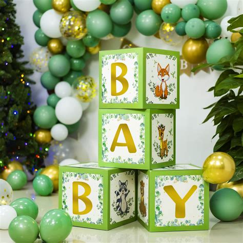 Sage Green Baby Shower Boxes With Balloon Arch Baby Shower Blocks Baby