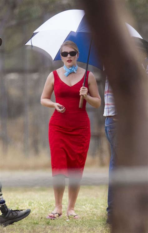 Kate Winslet in Red Dress on The Dressmaker set -21 – GotCeleb