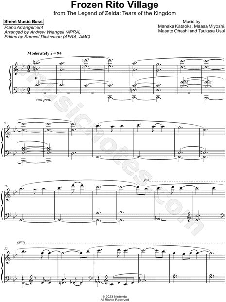 Sheet Music Boss Frozen Rito Village Sheet Music Piano Solo In Bb