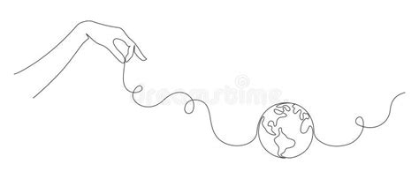 One Continuous Line Drawing Of Hand Holding Earth Globe World