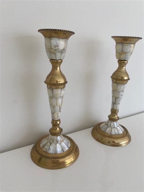 Candlestick 2 Brass Mother Of Pearl Catawiki